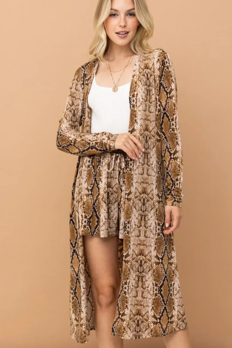 Snake Print Kimono Open Front Longline Cardigan - Snake