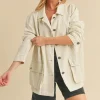 Seam Detail Button Up Jacket with Pockets - Ivory