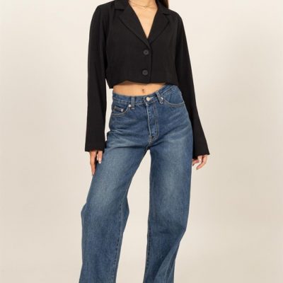 Cropped Button-Down Blazer - Black