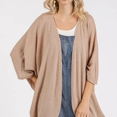 Open Front Batwing Sleeve Cardigan - Camel