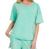 Acid Washed Short Sleeve Tee & Shorts Set - Mint