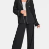 Button Down Long Sleeve Top and Pants Lounge Set - Black