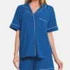Button Down Short Sleeve Top and Shorts Lounge Set - Classic Blue