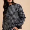 Checkered Round Neck Top and Drawstring Shorts Set - Black