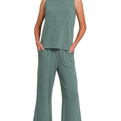 Cotton Slub Tank & Pants Set - Ash Jade
