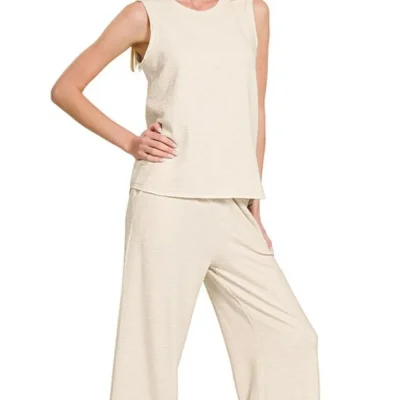 Cotton Slub Tank & Pants Set - Sand Beige