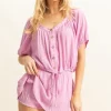 Drawstring Hem Short Sleeve Top and Skort Set - Blush Pink