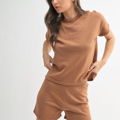 Easy Breezy Top and Shorts Sweater Set - Mud 25