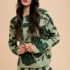 Flower Pattern Drawstring Hooded Top and Shorts Sweater Set - Green Combo