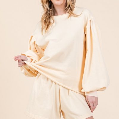 French Terry Sweatshirt and Shorts Set - Cream