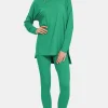 Full Size Brushed Microfiber Top and Leggings Lounge Set - K Green