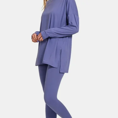 Full Size Brushed Microfiber Top and Leggings Lounge Set - Marlin