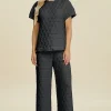 Full Size Texture Round Neck Short Sleeve Top and Pants Set - Black
