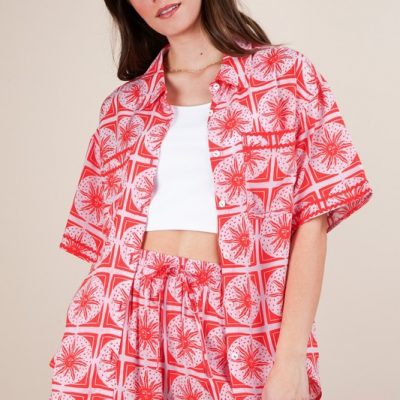 Full Size Tropical Printed Shirt Top and Shorts Set Plus Size - Tomato