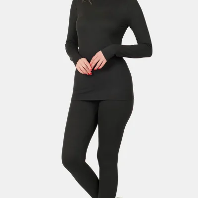 Full Size Turtleneck Top and Leggings Lounge Set - Black