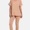 Full Size V-Neck Rolled Short Sleeve T-Shirt and Leggings Lounge Set - Brush