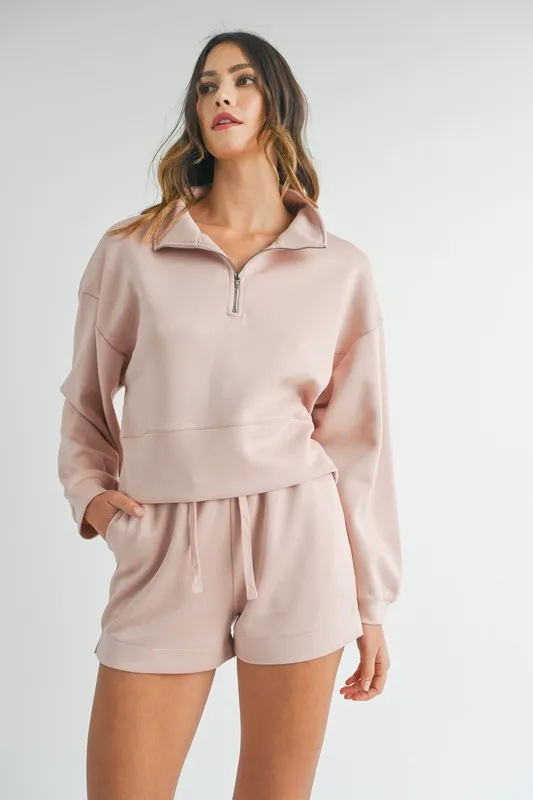 Half-Zip-Sweatshirt-and-Shorts-Set-Pink-1