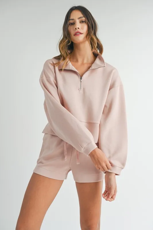Half-Zip-Sweatshirt-and-Shorts-Set-Pink-2