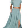 Heavy Woven Span Crop Tee & Skirt Set - Blue Grey