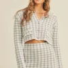 Houndstooth Cropped Knit Cardigan and Mini Skirt Set - Blue