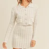 Houndstooth Cropped Knit Cardigan and Mini Skirt Set - Dusty Pink