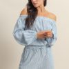 Off Shoulder Top and Shorts Set - Blue/White