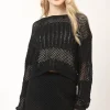 Openwork Cropped Cover Up and Shorts Set - Black