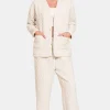 Quilted Button Up Long Sleeve Top and Pants Lounge Set - Beige