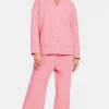Quilted Button Up Long Sleeve Top and Pants Lounge Set - Dk Pink