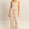 Rib Knit Cami Top and Pants Set - Almond