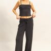 Rib Knit Cami Top and Pants Set - Black