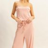 Rib Knit Cami Top and Pants Set - Peach