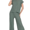Rolled Sleeve Top and Pants Sweater Set - Ash Jade
