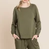 Round Neck Raglan Sleeve Top and Pants Lounge Set - Olive
