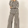 Striped Button Up Shirt and Pants Set - Black