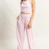 Striped Halter Neck Top and Pants Set - Pink/White