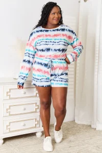 Tie-Dye Dropped Shoulder Lounge Set - Multicolor