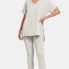 V-Neck Rolled Short Sleeve T-Shirt and Leggings Lounge Set - Lt Cement