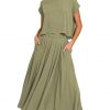Woven Crinkle Gauze Crop Tee and Skirt Set - Lt Olive