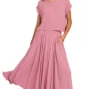 Woven Crinkle Gauze Crop Tee and Skirt Set - Lt Rose